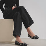Mamadrague black leather spikes flats