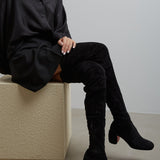 Minny 70 black suede over knee boots