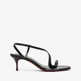 Black high-heeled sandal on a white background