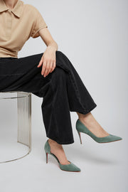 Iriza 85 sage green suede pumps