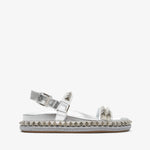 Silver studded sandal on a white background