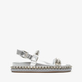 Silver studded sandal on a white background