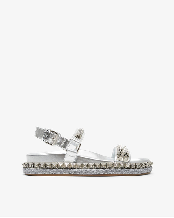 Silver studded sandal on a white background