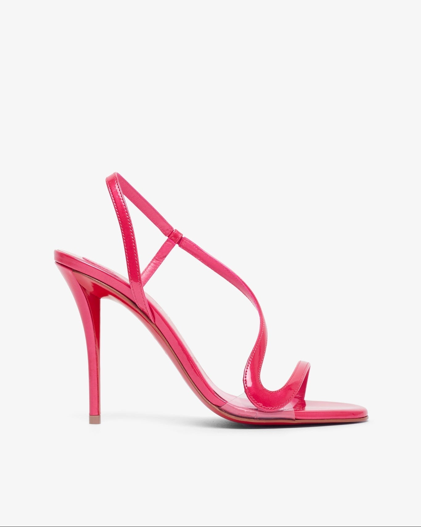 Pink high-heeled sandal on a white background