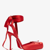 Cassia lace up 100 red satin pumps