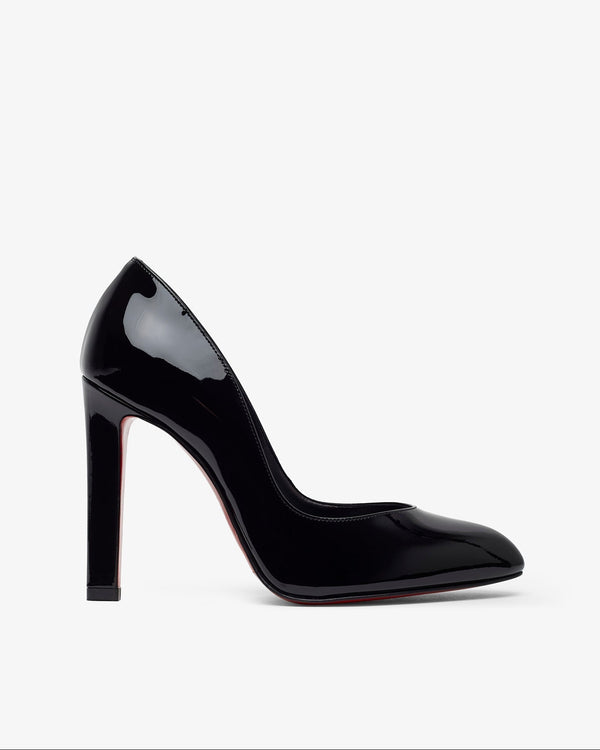 Black high-heeled shoe on a white background