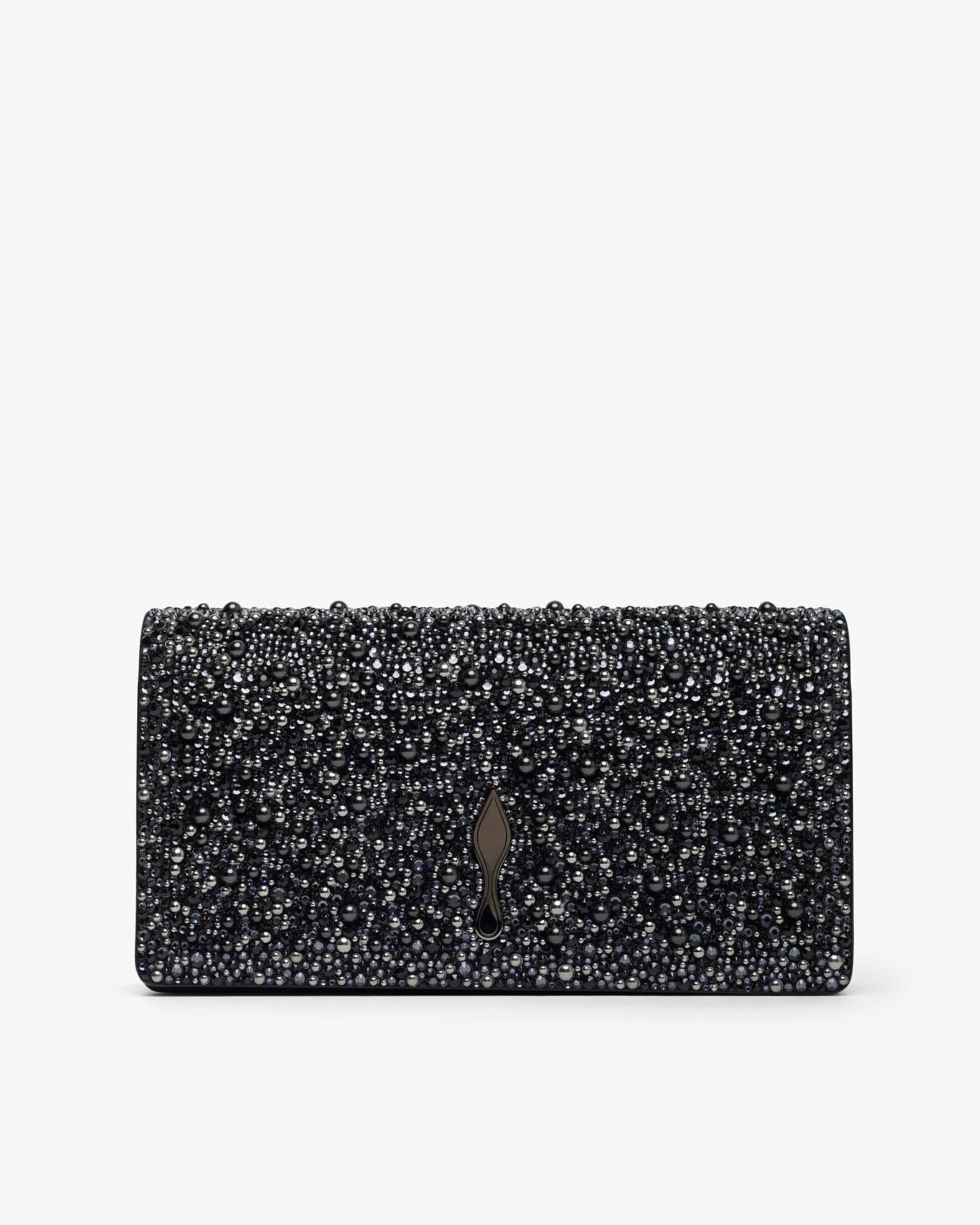 Black beaded clutch bag on a white background