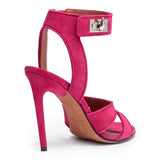 Fucshia suede sandals shark lock sandals