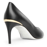 Black leather pumps
