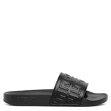 4G black leather and rubber slides