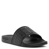 4G black leather and rubber slides