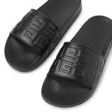4G black leather and rubber slides