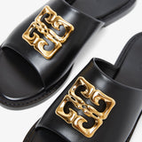 4G liquid black flat mules