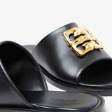 4G liquid black flat mules