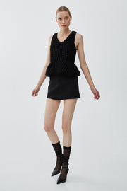 Slim fit peplum black top in waffle wool