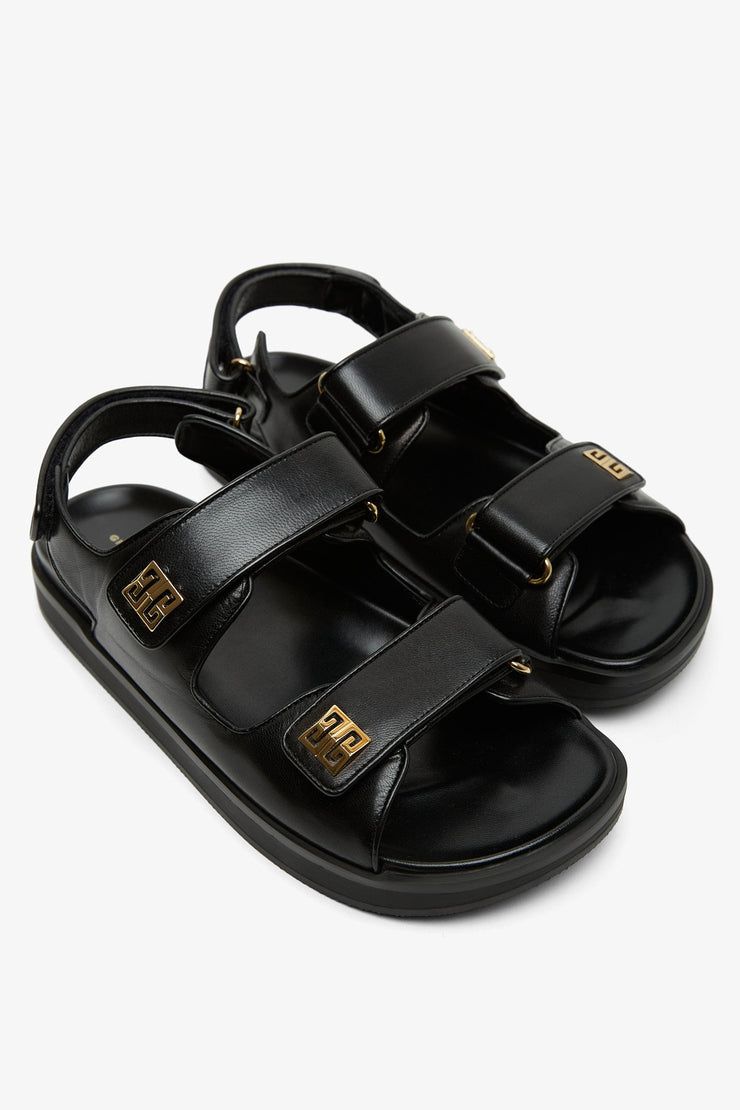 4G black strap flat sandals