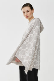 Monogram hooded cashmere poncho