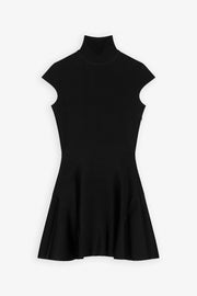 Short sleeve black flare dress