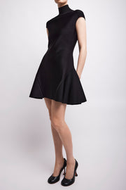 Short sleeve black flare dress