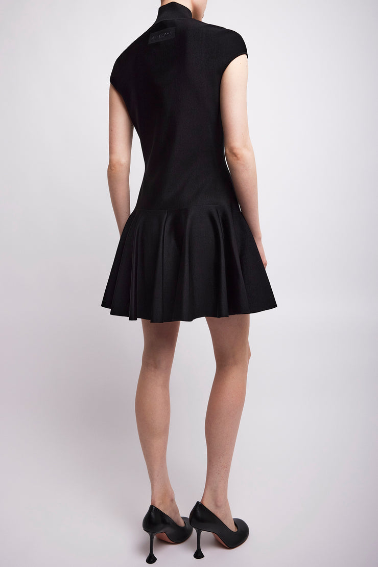Short sleeve black flare dress