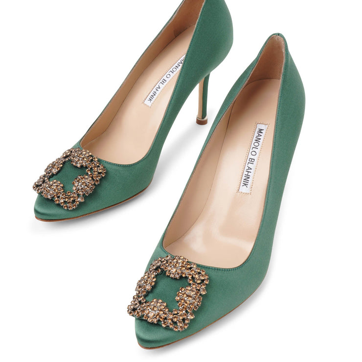 Hangisi 90 green satin pumps