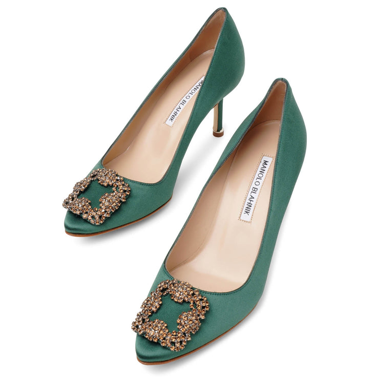 Hangisi 70 green satin pumps