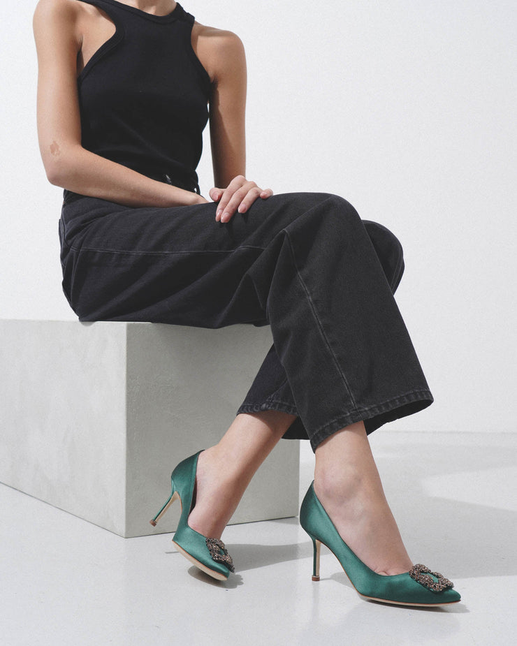 Hangisi 70 green satin pumps