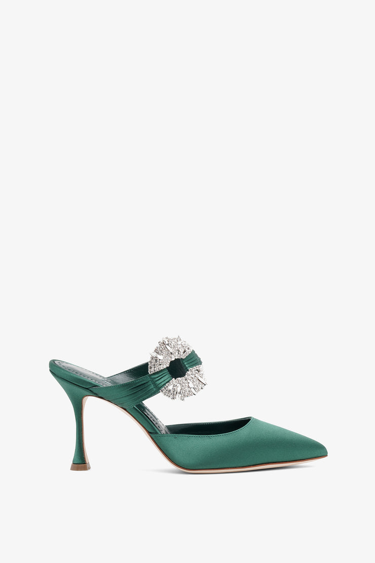 Maidugura 90 green satin mules