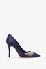 Pluma 105 navy satin jewelled pumps