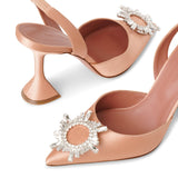 Begum sling crystal embellished nude satin pumps