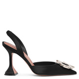 Begum sling crystal embellished black satin pumps