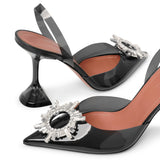 Begum sling crystal embellished black pvc pumps