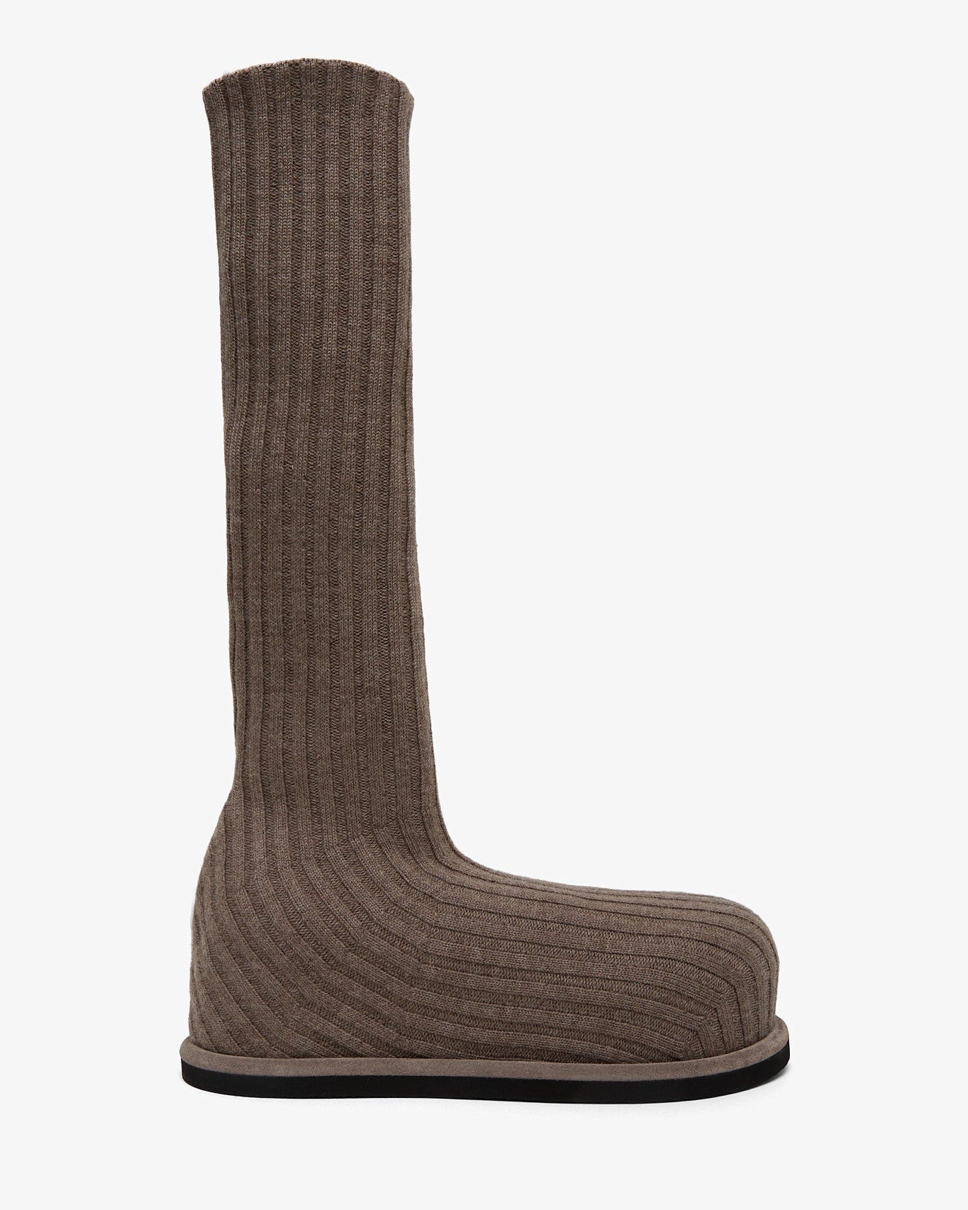 Brown ribbed knee-high sock on a white background