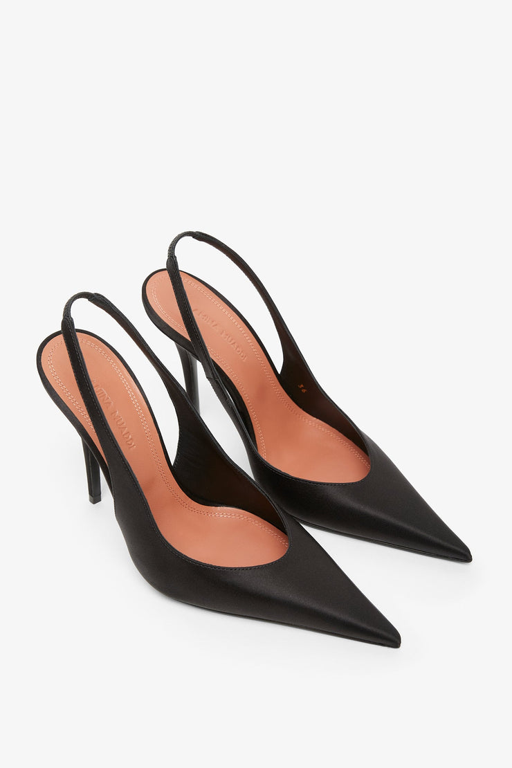 Anok 105 black satin slingback pumps