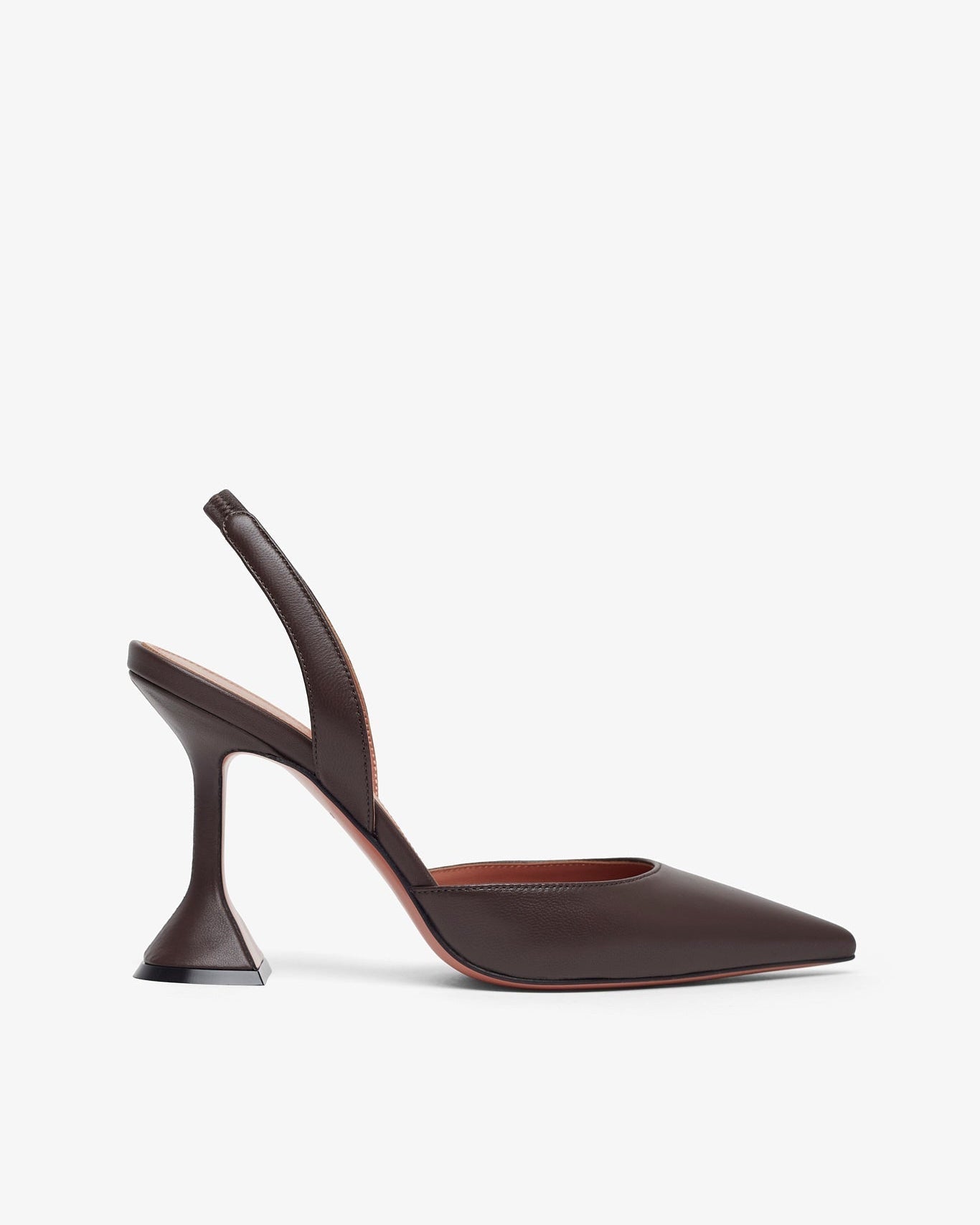 Brown high-heeled shoe on a white background
