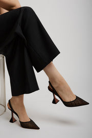 Holli 95 black polka dot lace slingbacks