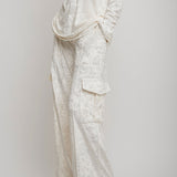 Liquid white cargo trousers