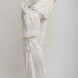 Liquid white cargo trousers