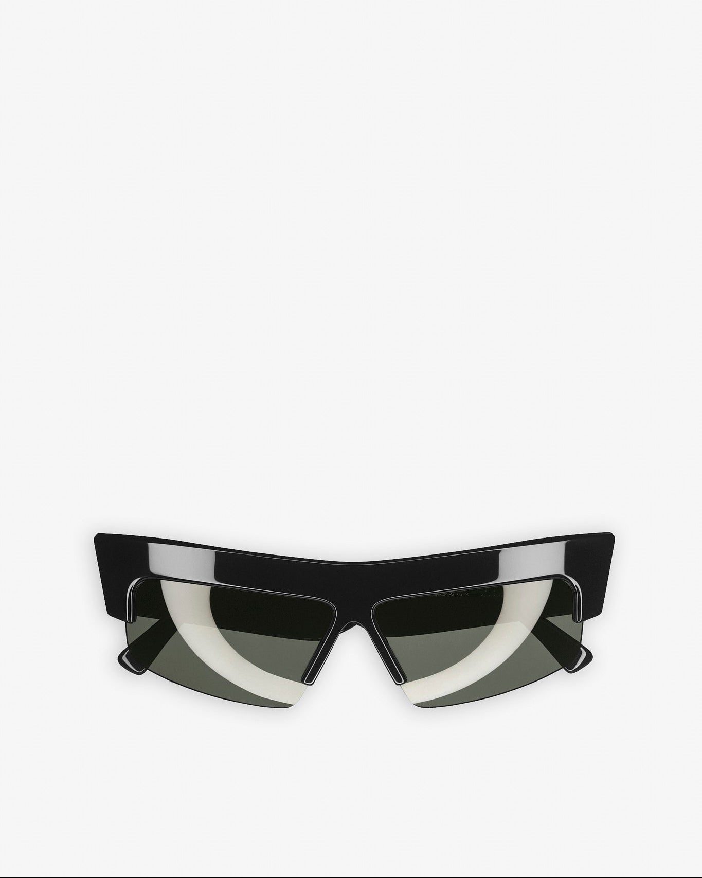 Black sunglasses with a unique frame design on a white background