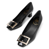 Trompette 45 metal buckle black patent pumps