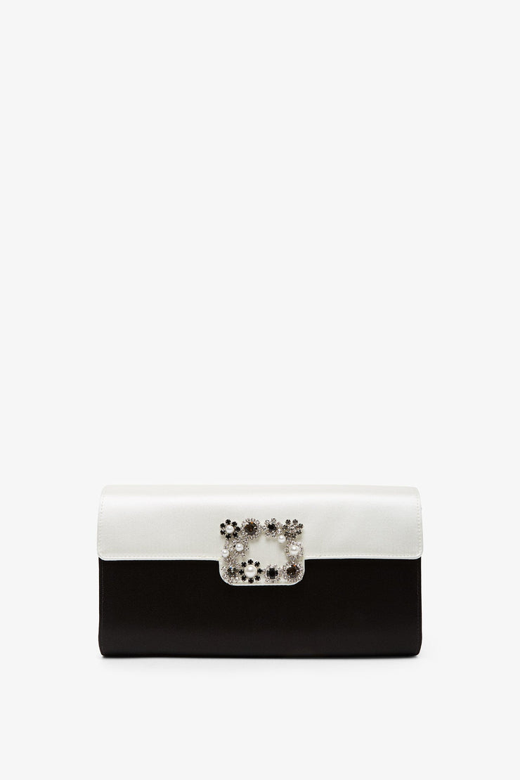 Flower black and white satin clutch