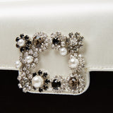 Flower black and white satin clutch