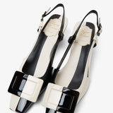 Belle Vivier 45 white and black sling pumps