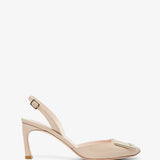 Trompette 70 beige patent slingback pumps