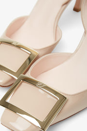 Trompette 70 beige patent slingback pumps