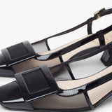 Belle Vivier 45 black mesh slingback pumps