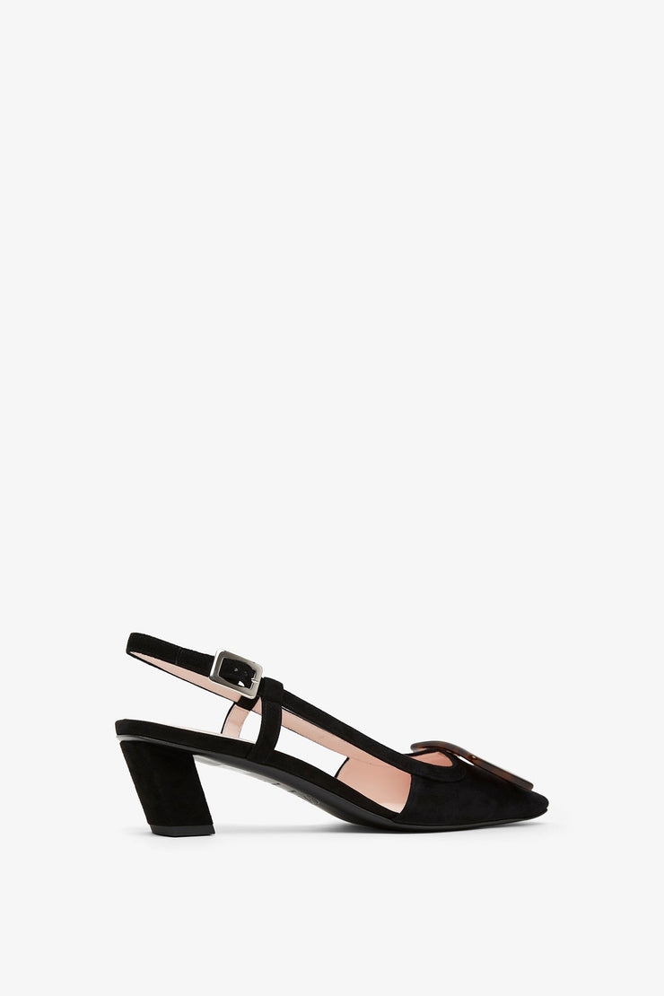 Belle Vivier black turtle sling backs