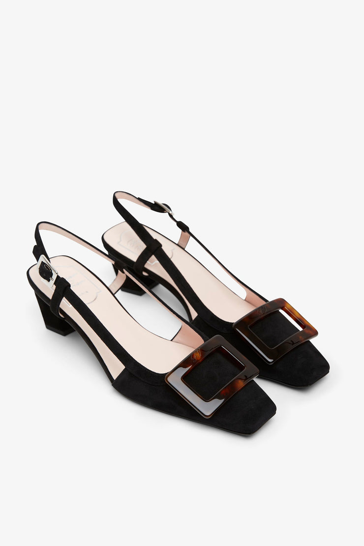 Belle Vivier black turtle sling backs