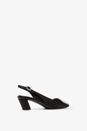 Belle Vivier pilgrim 45 black satin sling backs