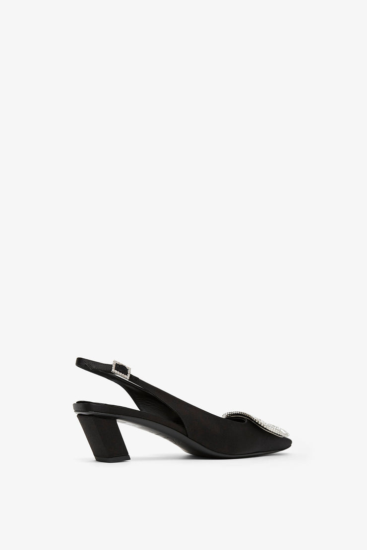 Belle Vivier pilgrim 45 black satin sling backs